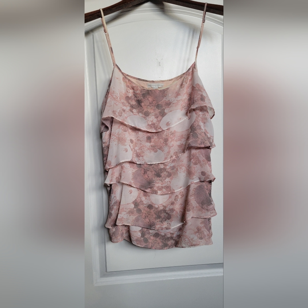New York & Company Blush Floral Ruffle Blouse